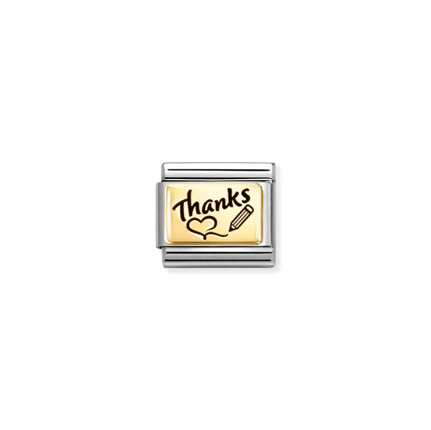 Nomination Composable Classic 18ct Gold and Stainless Steel Thanks with Heart and Pencil