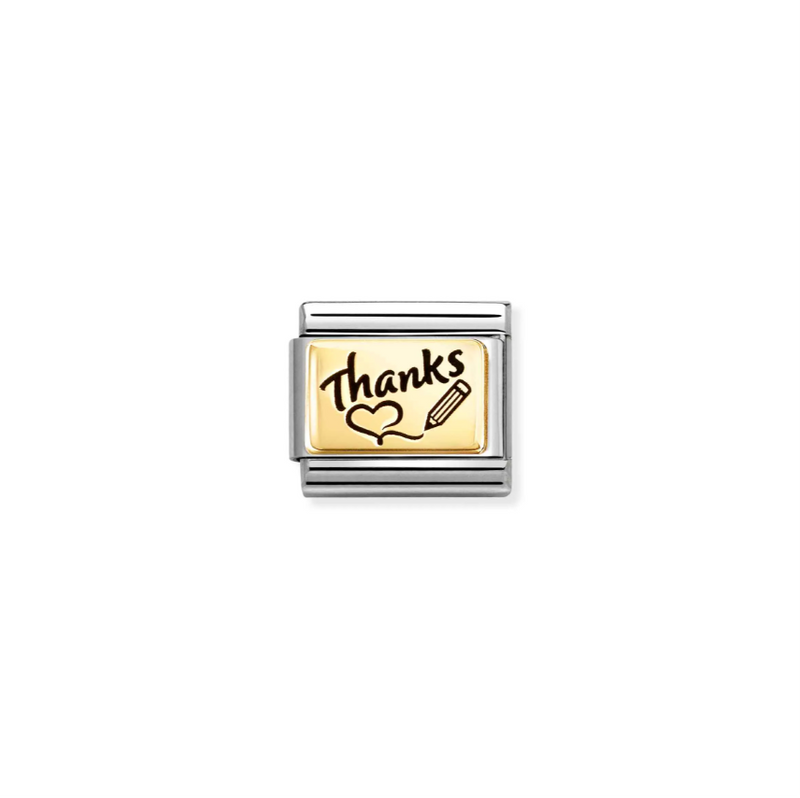 Nomination Thanks with Heart and Pencil 18ct Gold and Stainless Steel Composable Charm
