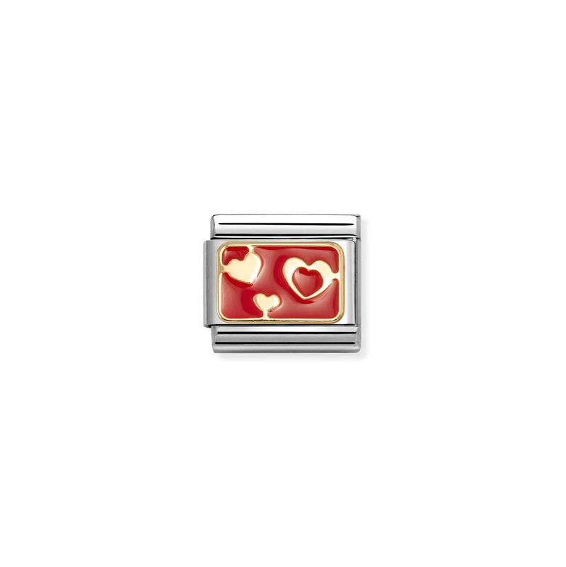 Nomination Red Hearts 18ct Gold and Stainless Steel Composable Charm