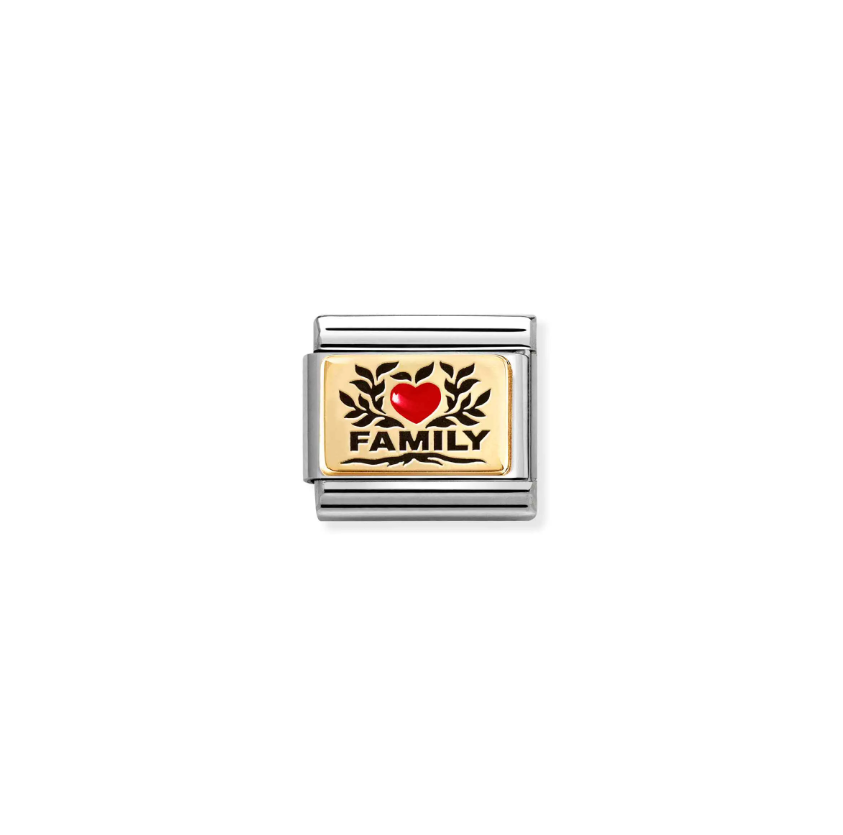 Nomination Composable Classic 18ct Gold and Stainless Steel Family with Red Heart