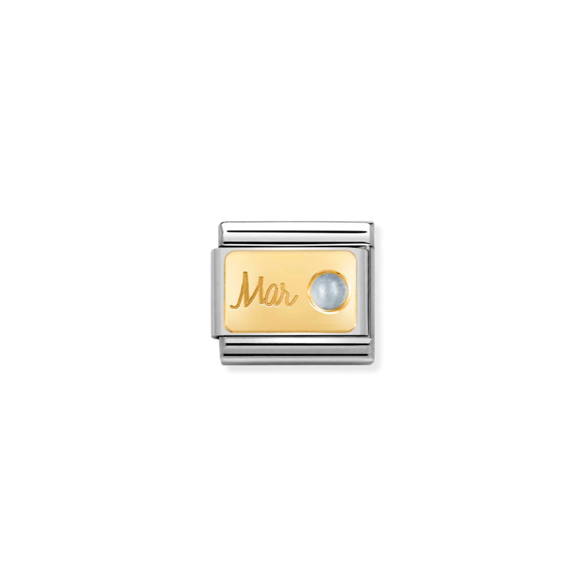 Nomination Composable Classic 18ct Gold and Stainless Steel March Aquamarine