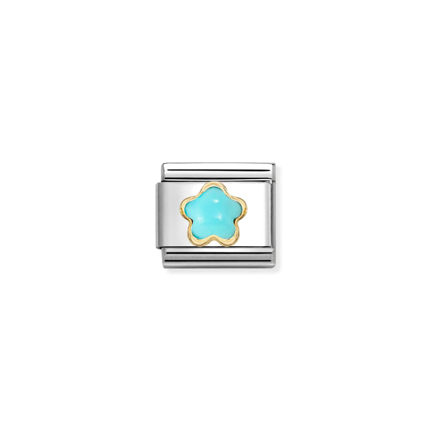 Nomination Composable Classic 18ct Gold and Stainless Steel Turquoise Flower