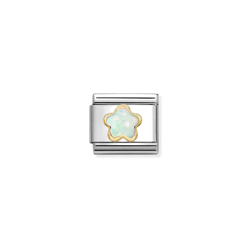 Nomination Composable Classic 18ct Gold and Stainless Steel White Opal Flower