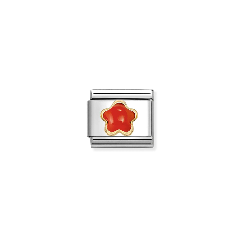 Nomination Composable Classic 18ct Gold and Stainless Steel Red Coral Flower