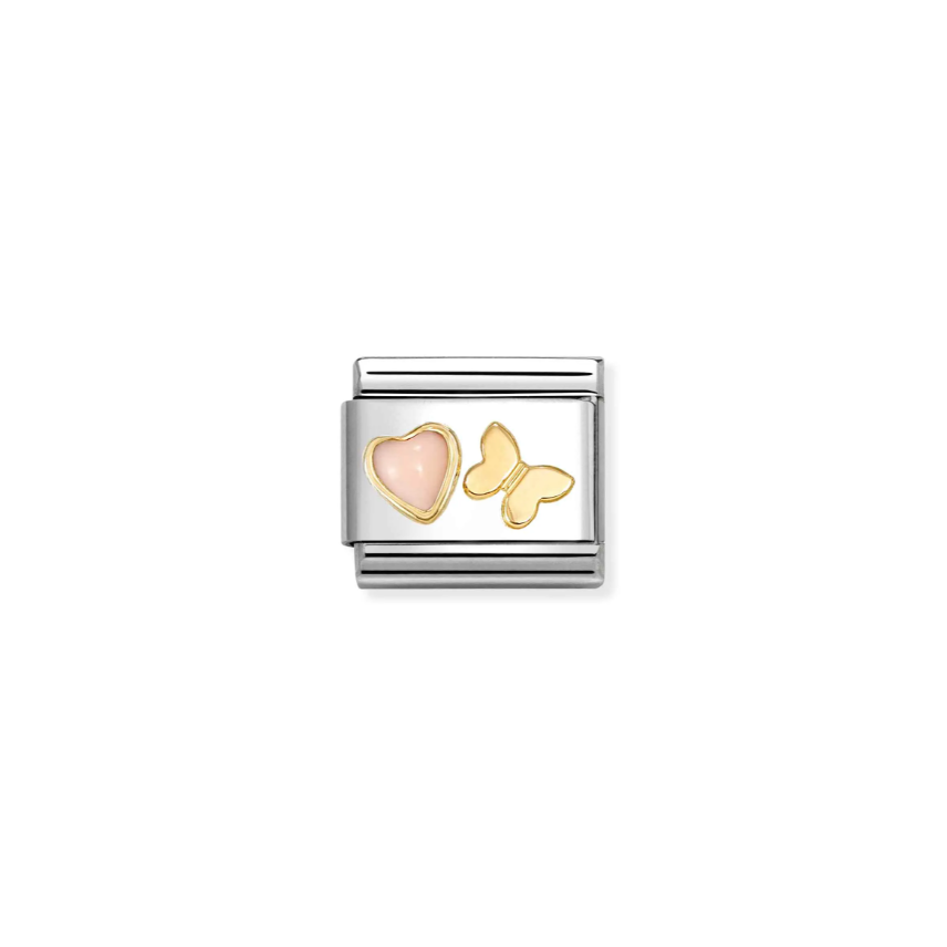 Nomination Composable Classic 18ct Gold and Stainless Steel Pink Coral Heart with Butterfly