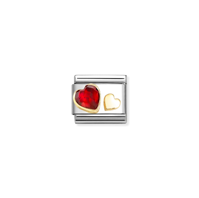 Nomination Composable Classic 18ct Gold and Stainless Steel Heart with Red CZ