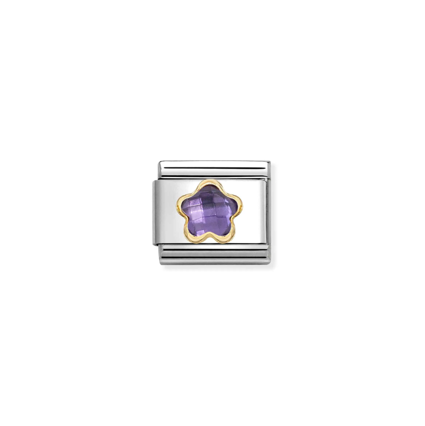 Nomination Composable Classic 18ct Gold and Stainless Steel Purple CZ Flower