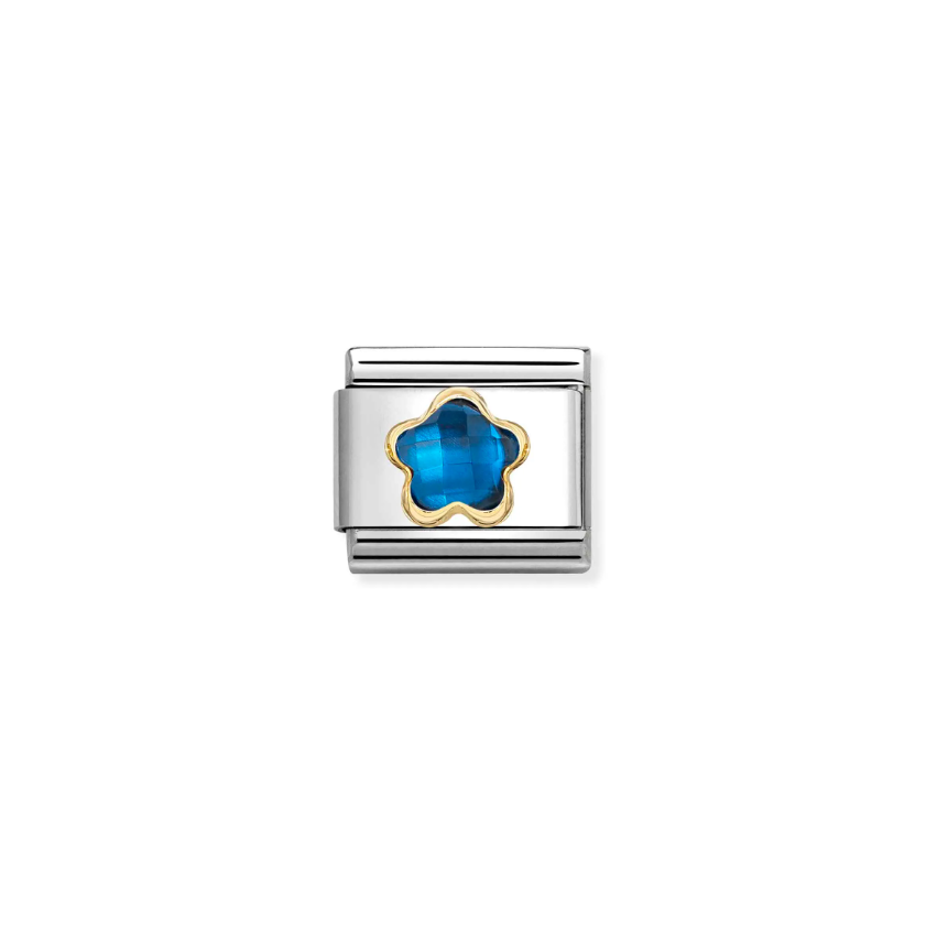 Nomination Composable Classic 18ct Gold and Stainless Steel Blue CZ Flower