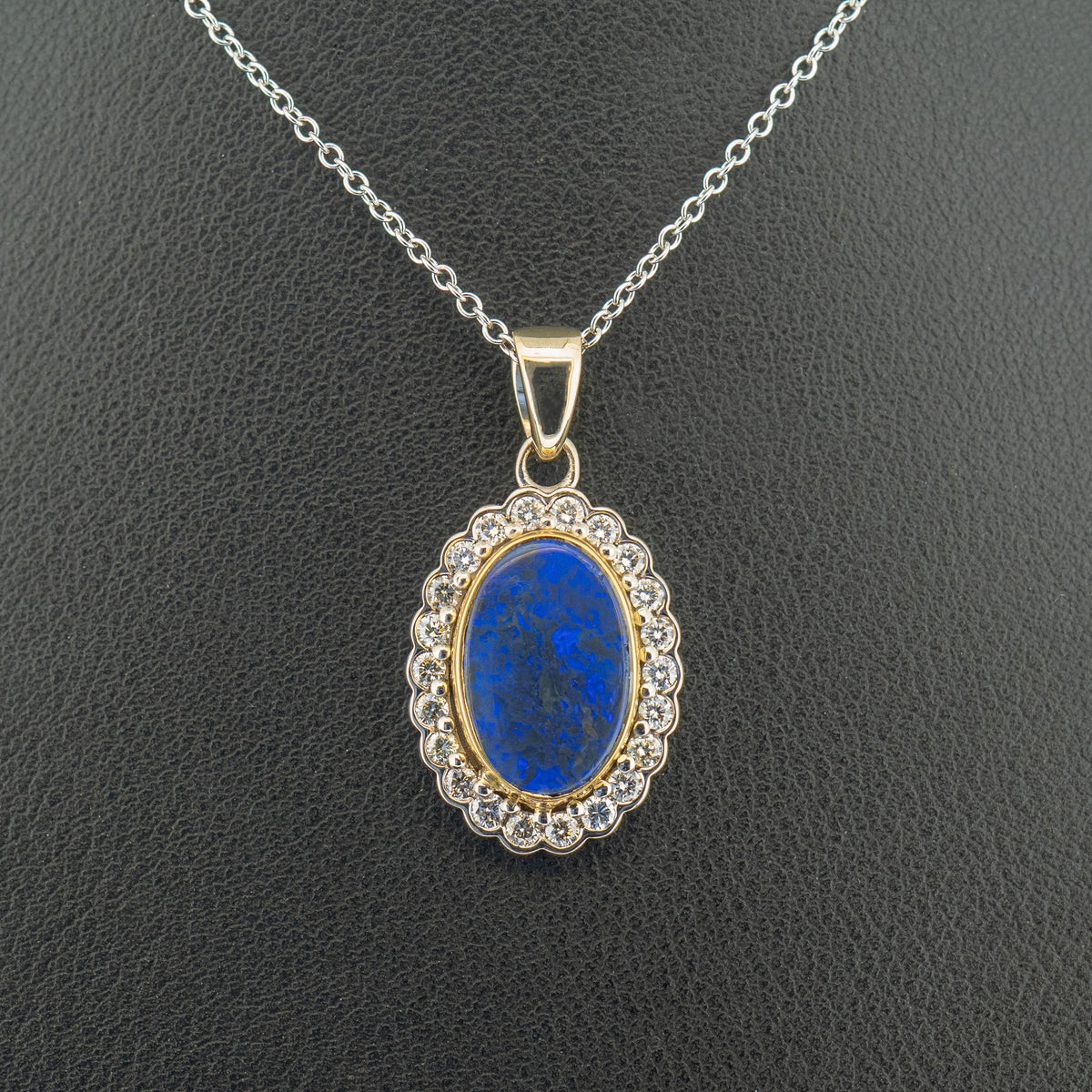 18ct White Gold 2.78ct Australian Boulder Opal and 0.55ct Diamond Necklace