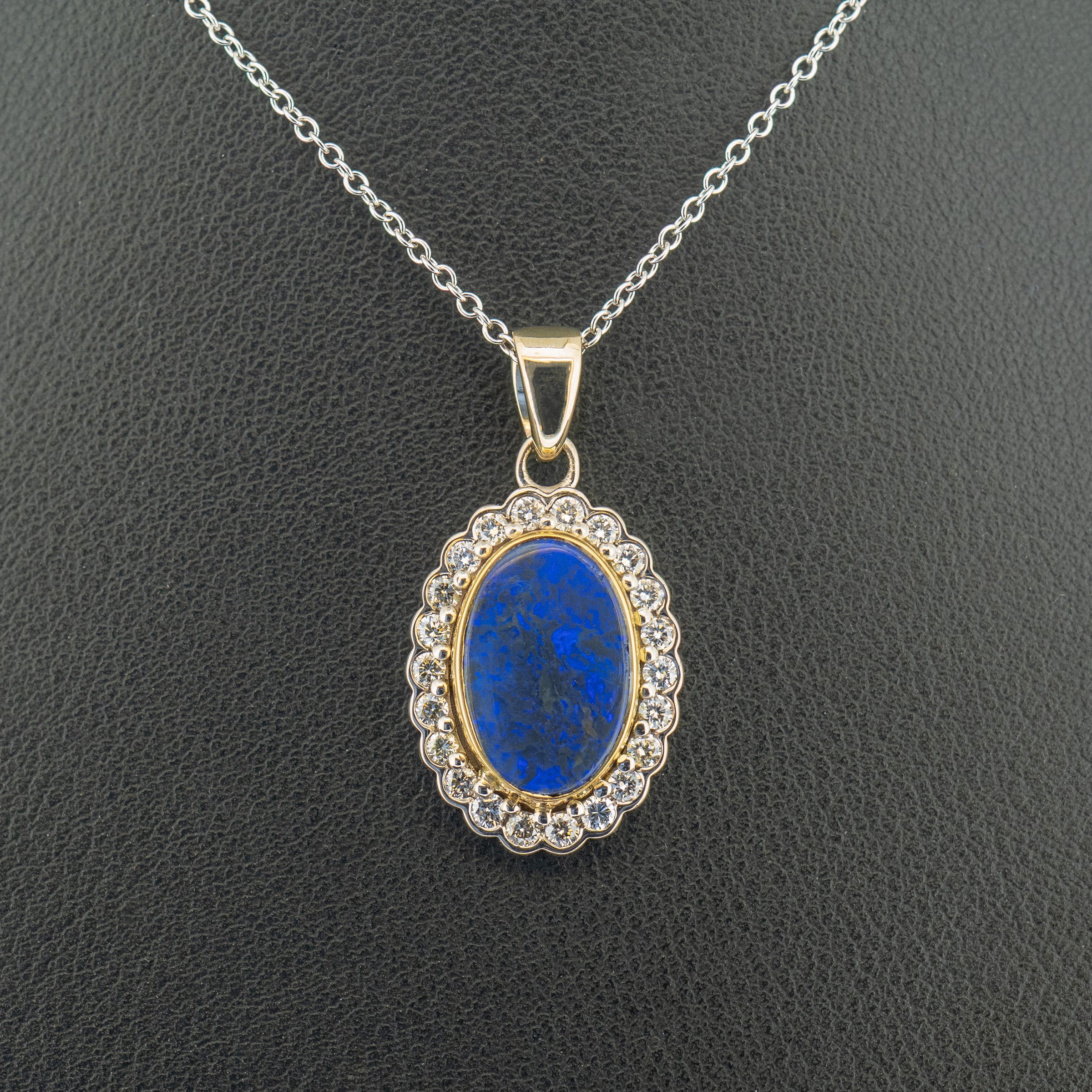 18ct White Gold 2.78ct Australian Boulder Opal and 0.55ct Diamond Necklace