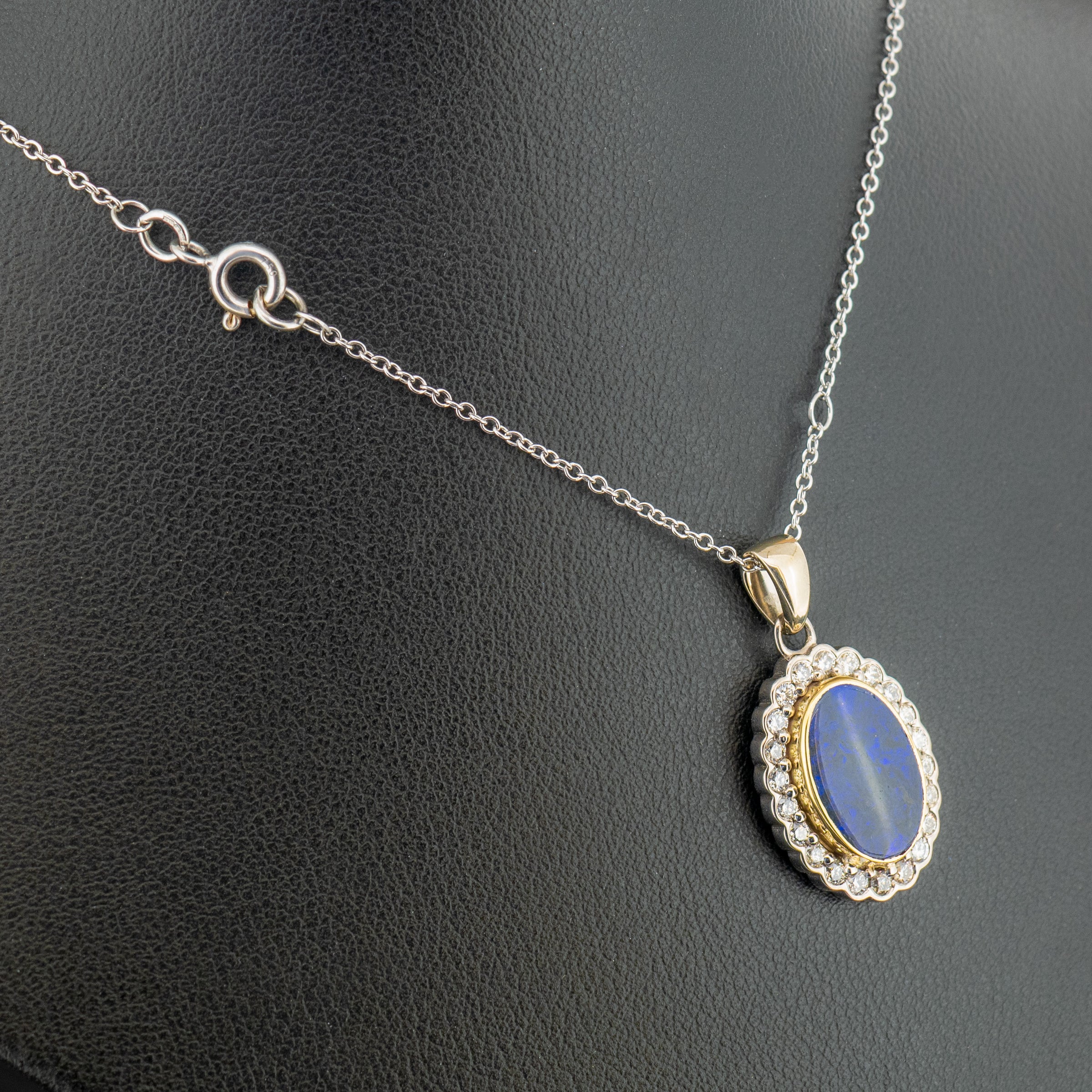 18ct White Gold 2.78ct Australian Boulder Opal and 0.55ct Diamond Necklace