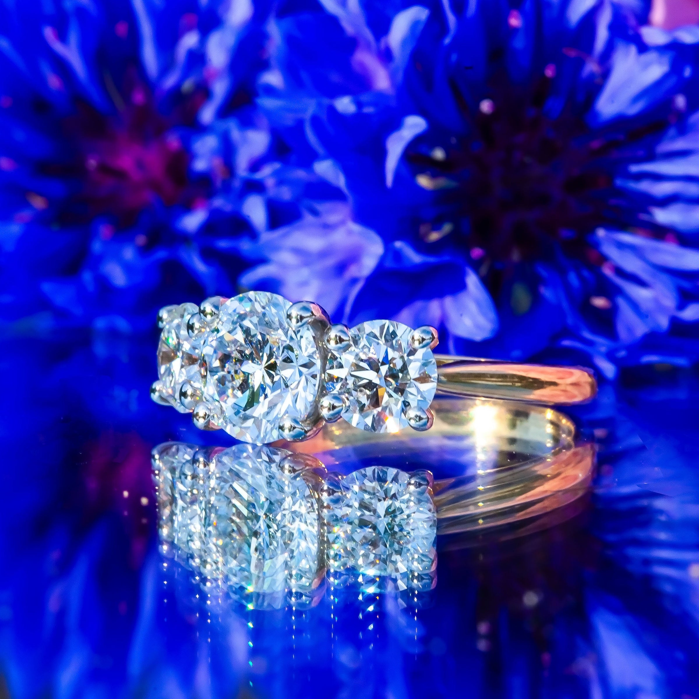 18ct Yellow Gold 3.82ct Lab Diamond Trilogy Ring 6.1g