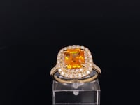 3.01ct Orange Square Emerald-Cut Sapphire and 0.62ct Diamond 18ct Gold Ring 9.5g