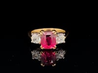 2.31ct Untreated Ruby and 1ct F-G VS1-2 Diamond Trilogy 18ct Gold Ring