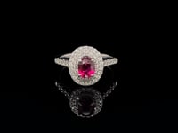 1.11ct Oval Unheated Ruby and 0.36ct Diamond 18ct White Gold Ring