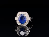 4.04ct Certified Oval Royal Blue Sapphire & 0.45ct Diamond 18ct White Gold Ring