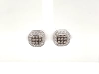 14ct White Gold Champagne 1ct Diamond Octagon Halo Stud Earrings
