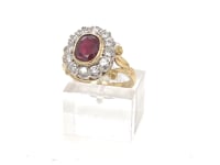 Vintage 18ct Yellow Gold 1.25ct Ruby & 0.6ct Diamond Cluster Ring 5.2g