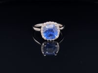 3.08ct Blue Cushion Ceylon Sapphire & Diamond 18ct White Gold Ring