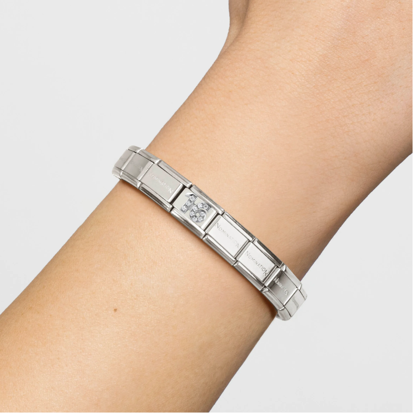 Nomination Number 16 with CZ Sterling Silver and Stainless Steel Composable Charm
