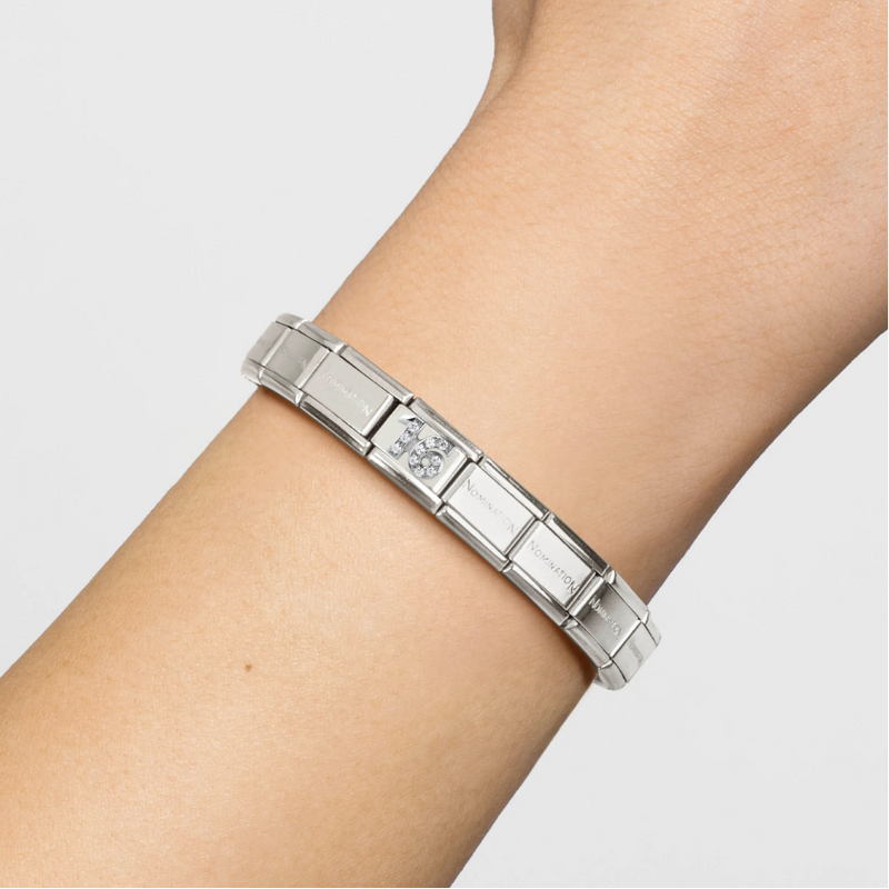 Nomination Number 16 with CZ Sterling Silver and Stainless Steel Composable Charm