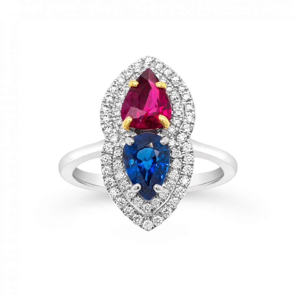 18ct White Gold 1.05ct Ruby, 1.25ct Sapphire & Diamond Ring