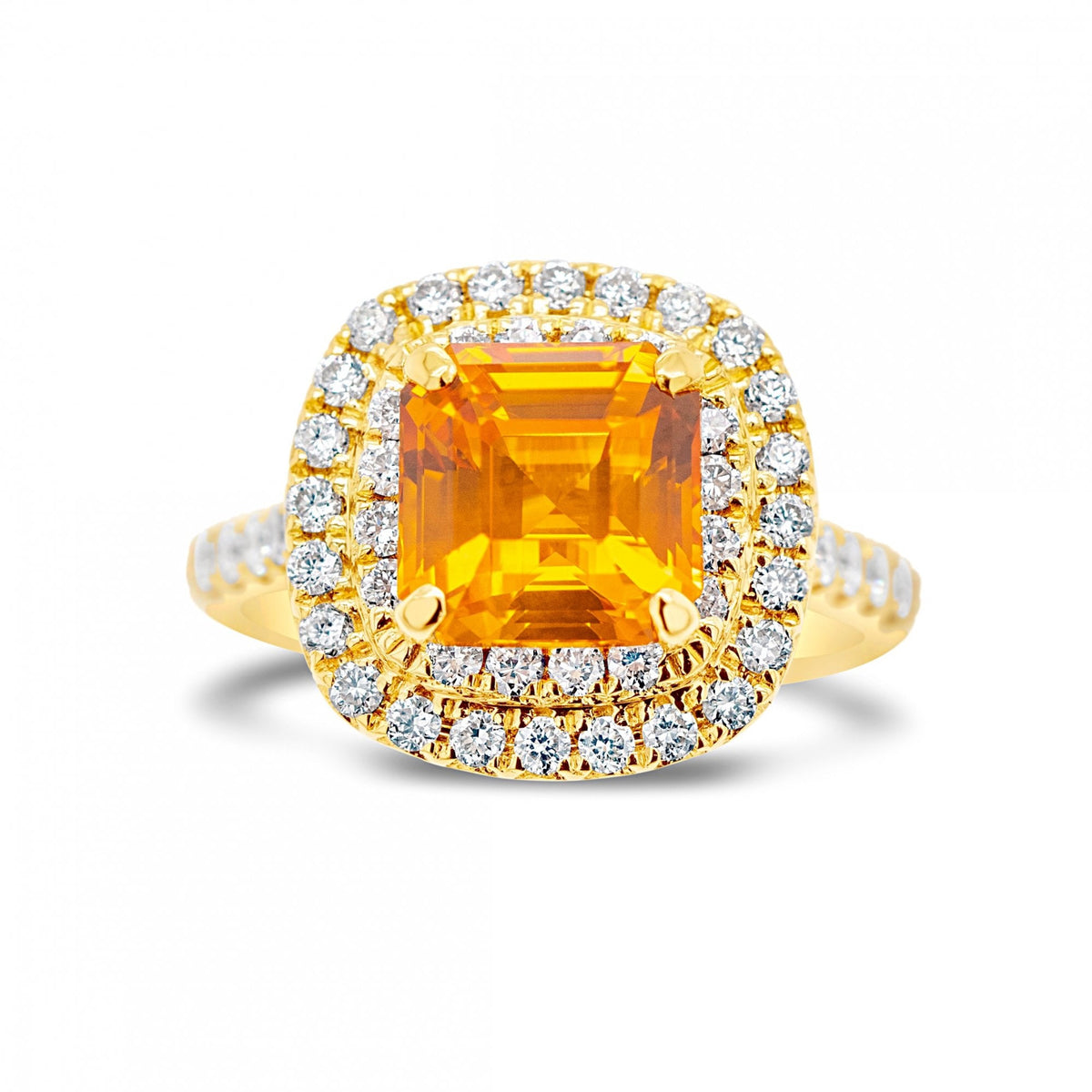 3.01ct Orange Square Emerald-Cut Sapphire and 0.62ct Diamond 18ct Gold Ring 9.5g