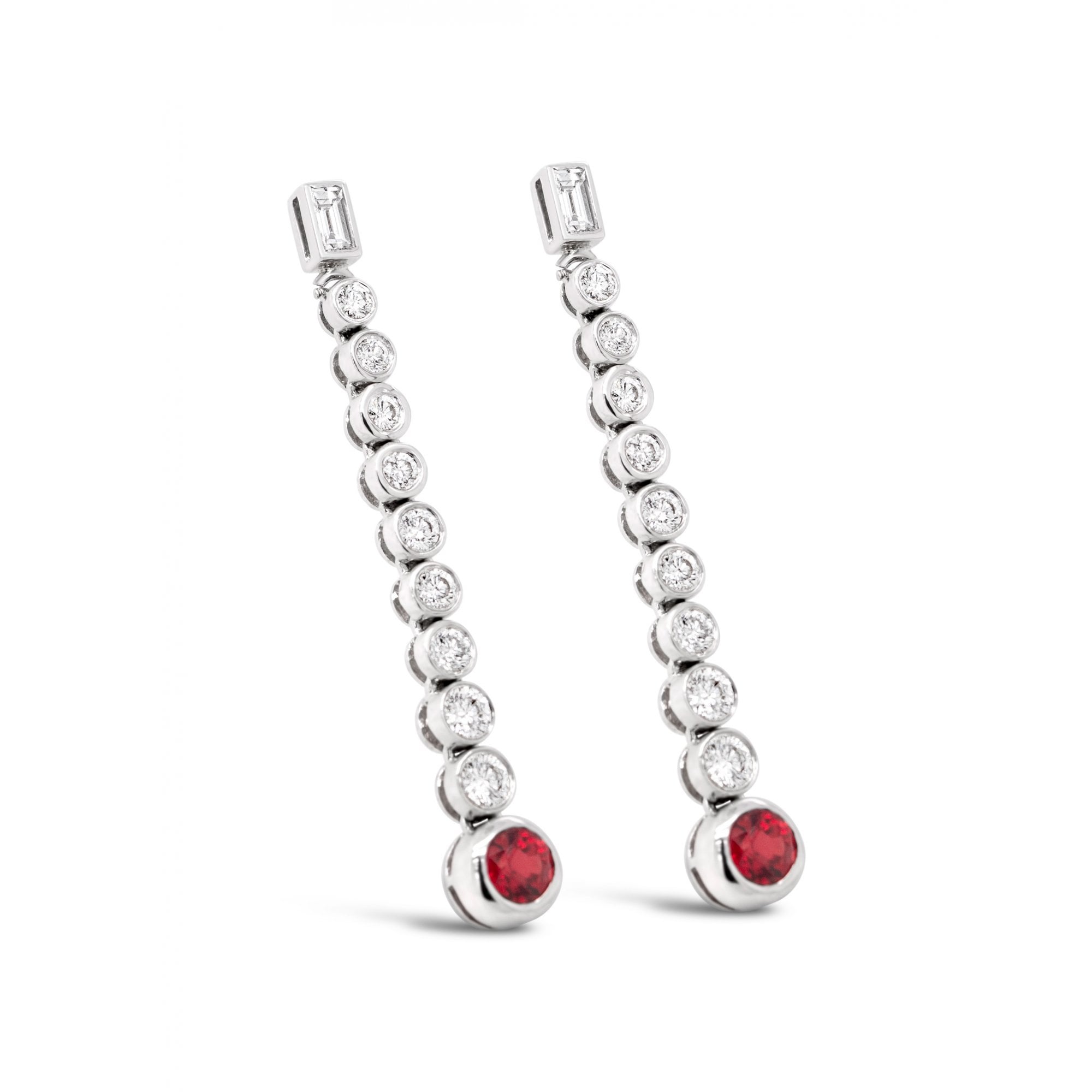 14ct White Gold 0.83ct Orange Sapphire & 0.94ct Diamond Drop Earrings