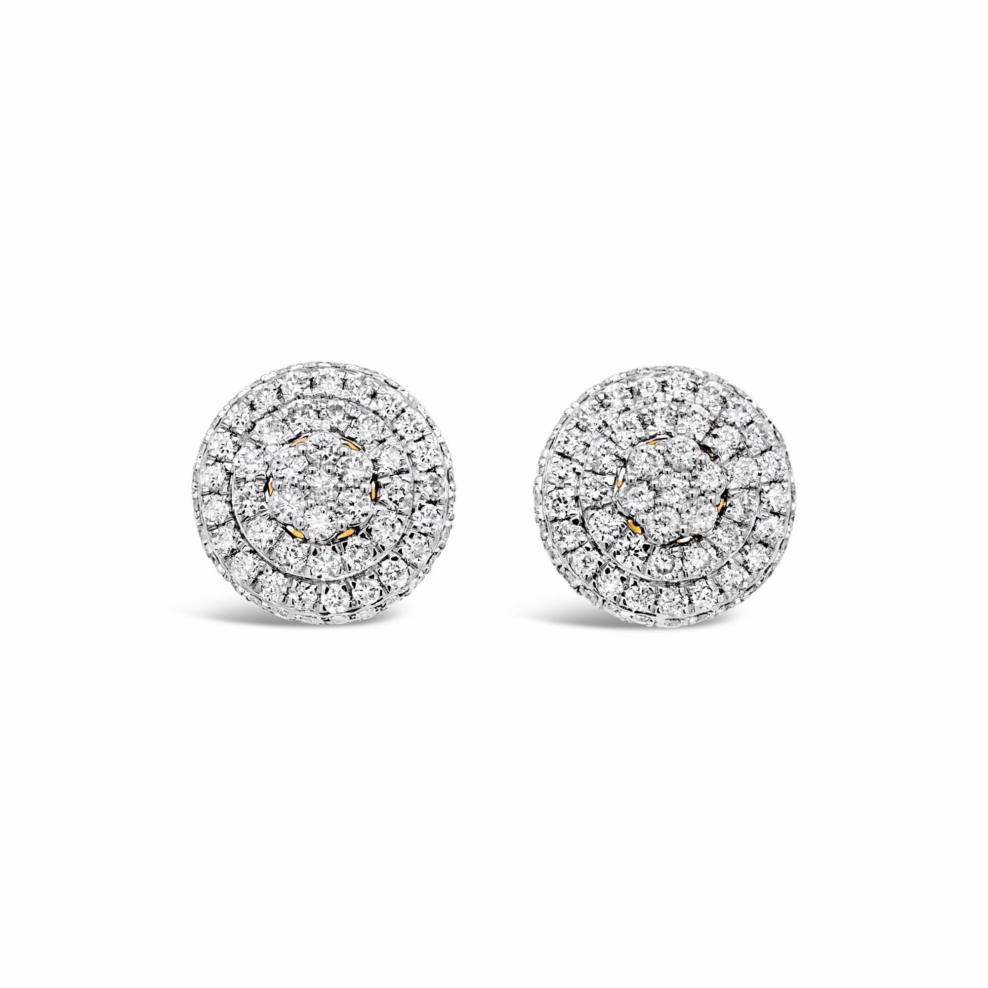 14ct Two tone Gold 2.4ct Diamond Cluster Stud Earrings