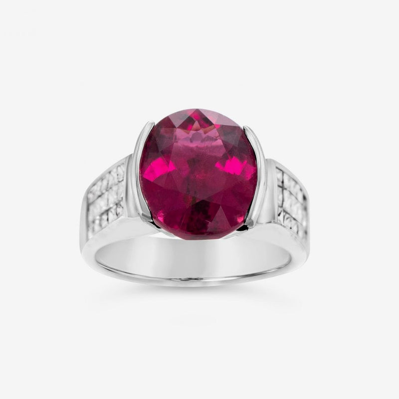 7ct Rubellite and 1.2ct Diamond 18ct White Gold Ring 10.6g (SOT)