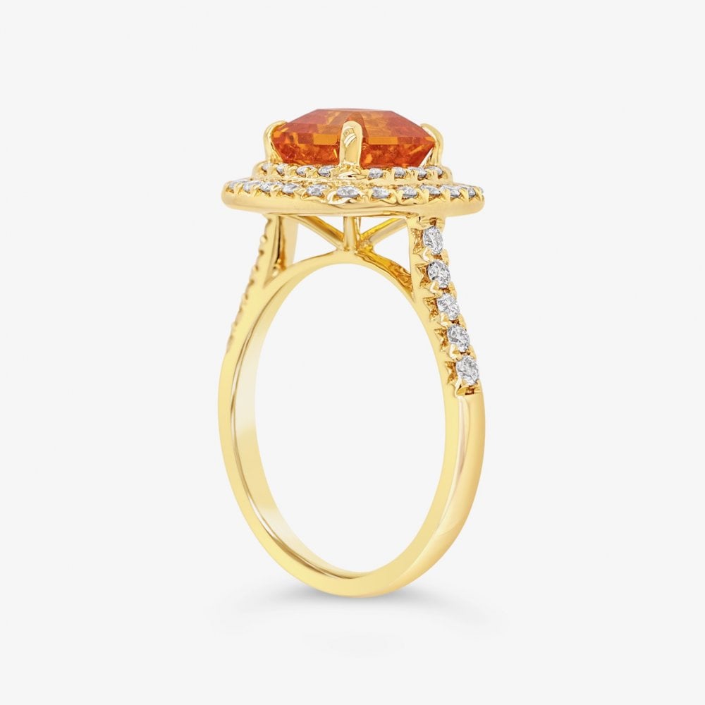 3.01ct Orange Square Emerald-Cut Sapphire and 0.62ct Diamond 18ct Gold Ring 9.5g