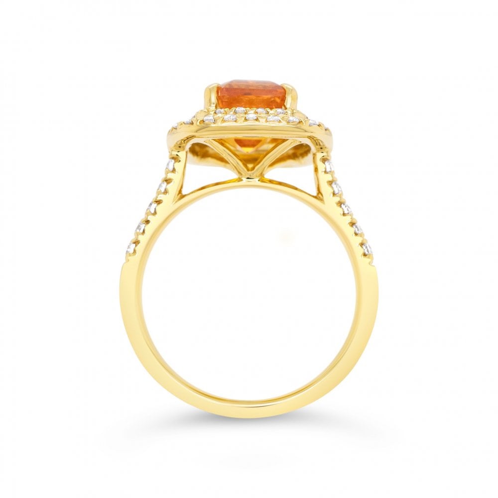 3.01ct Orange Square Emerald-Cut Sapphire and 0.62ct Diamond 18ct Gold Ring 9.5g