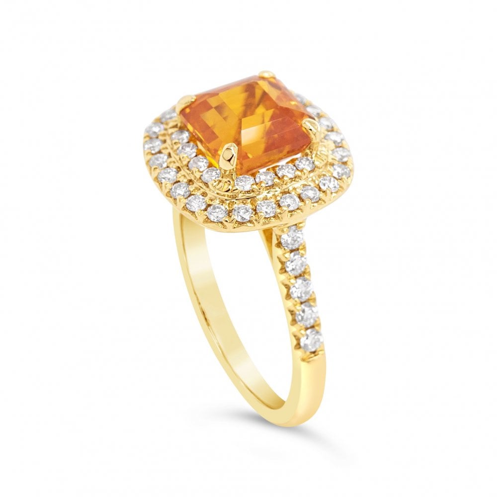 3.01ct Orange Square Emerald-Cut Sapphire and 0.62ct Diamond 18ct Gold Ring 9.5g