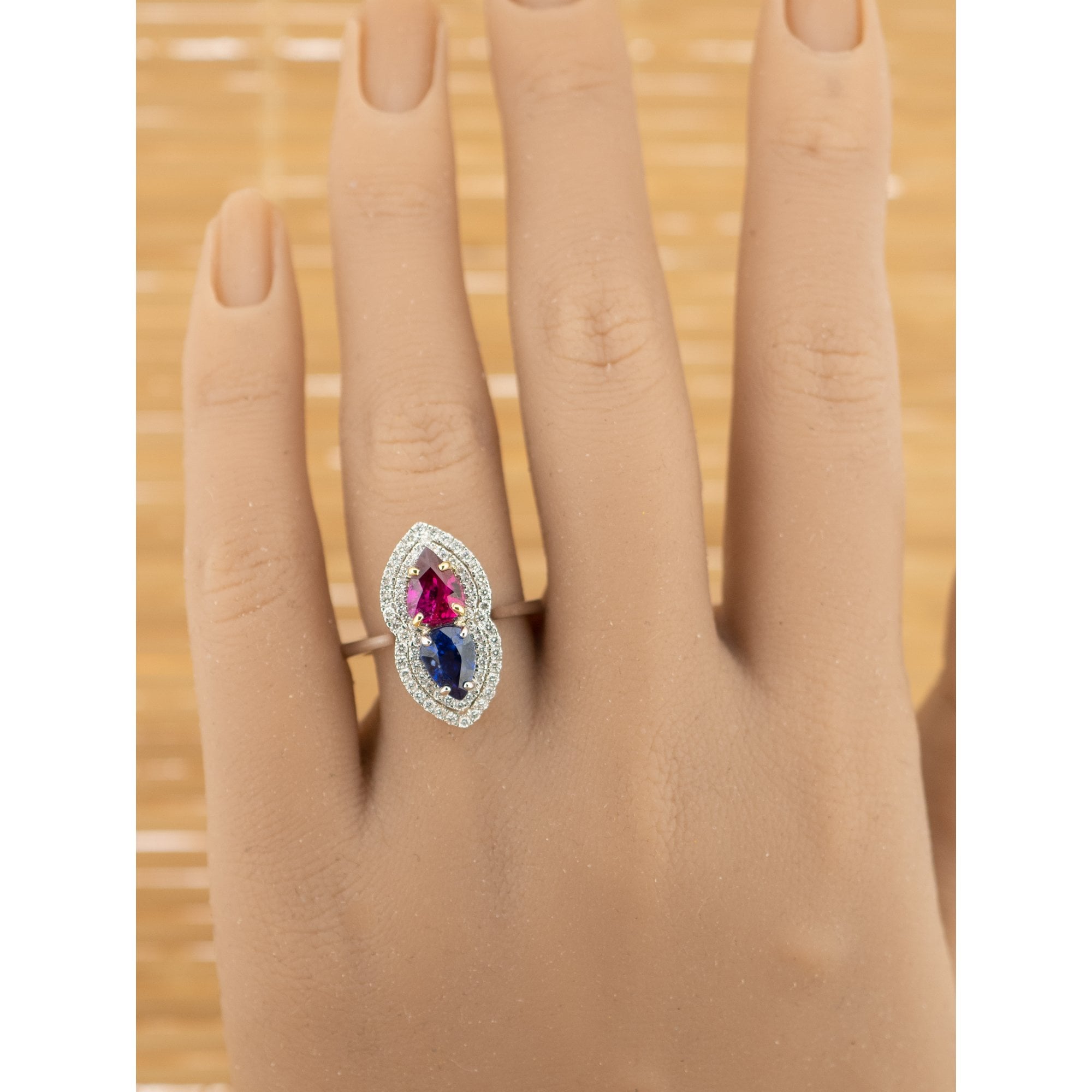 18ct White Gold 1.05ct Ruby, 1.25ct Sapphire & Diamond Ring