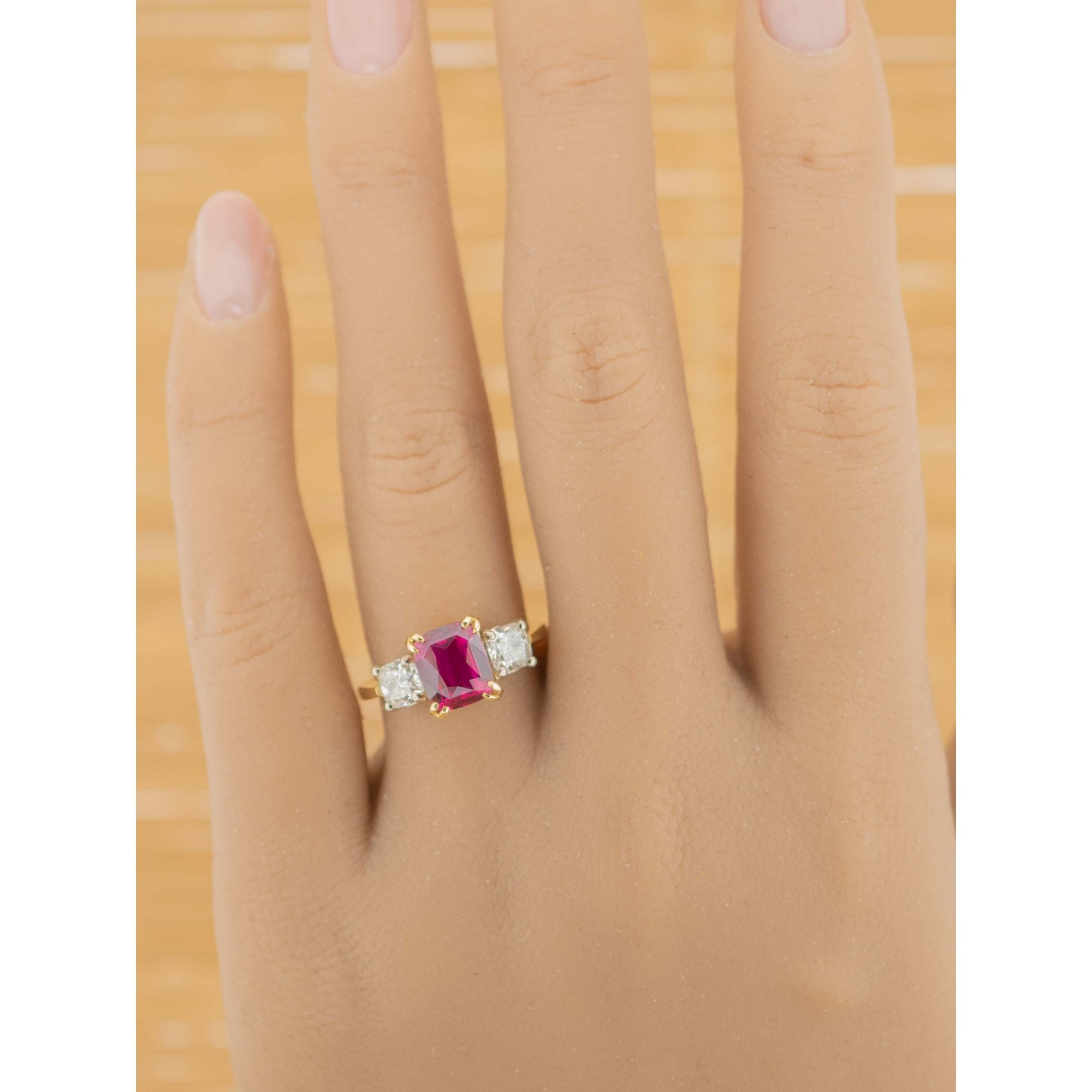 2.31ct Untreated Ruby and 1ct F-G VS1-2 Diamond Trilogy 18ct Gold Ring