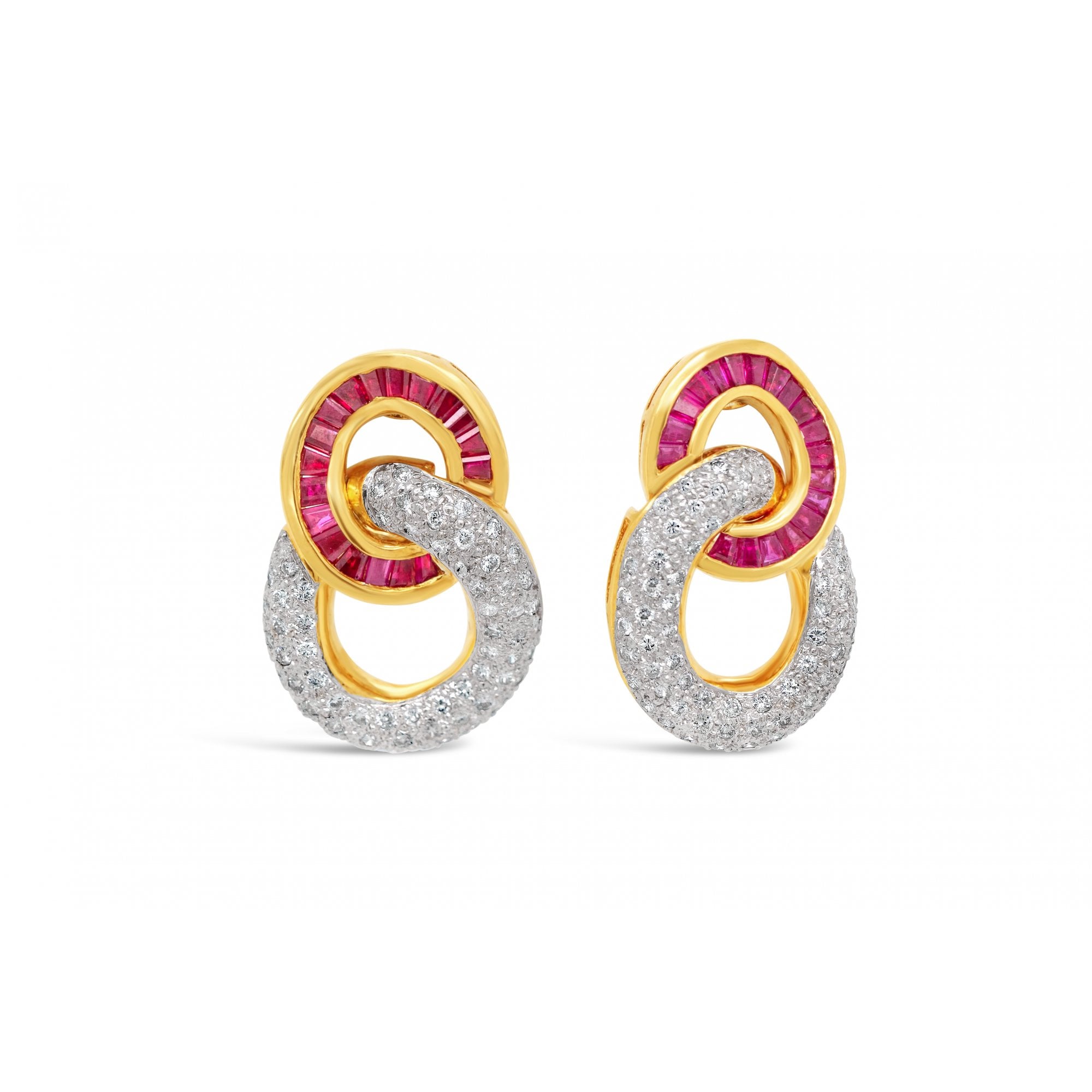18ct Yellow Gold 1.95ct Ruby & 1.45 Diamond Earclips