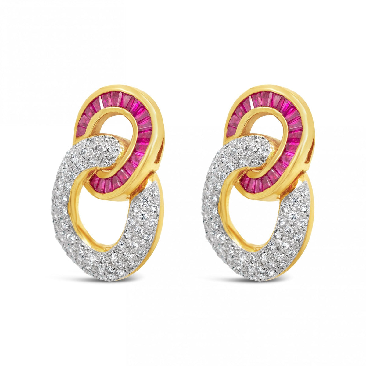18ct Yellow Gold 1.95ct Ruby & 1.45 Diamond Earclips