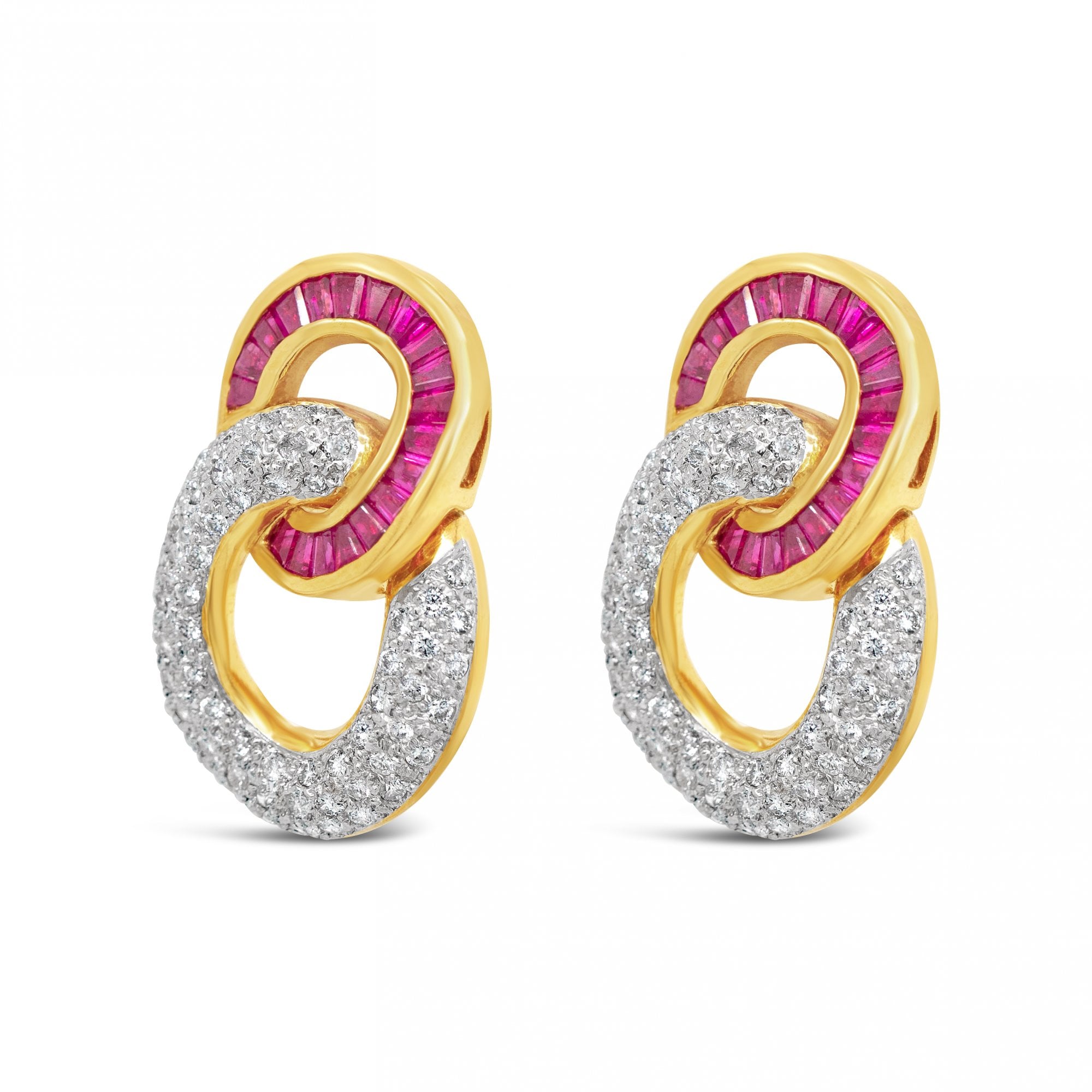 18ct Yellow Gold 1.95ct Ruby & 1.45 Diamond Earclips