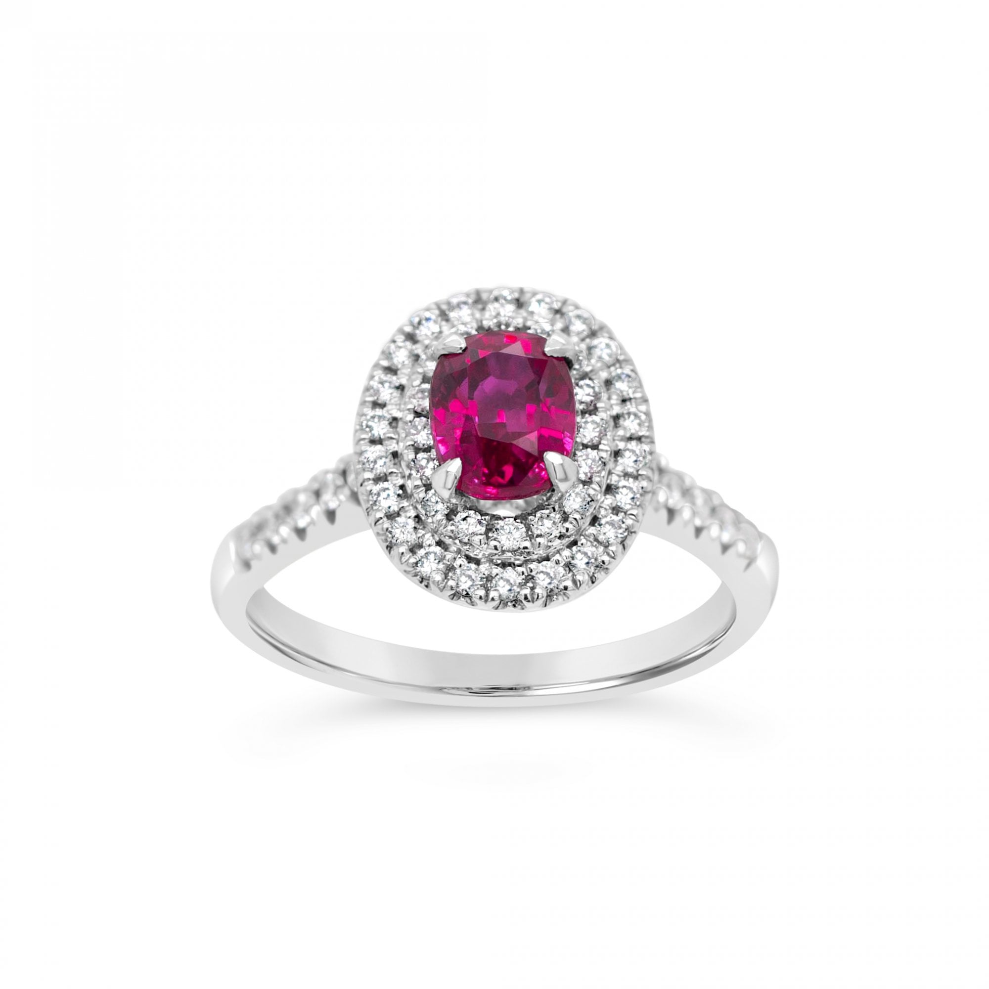 1.11ct Oval Unheated Ruby and 0.36ct Diamond 18ct White Gold Ring