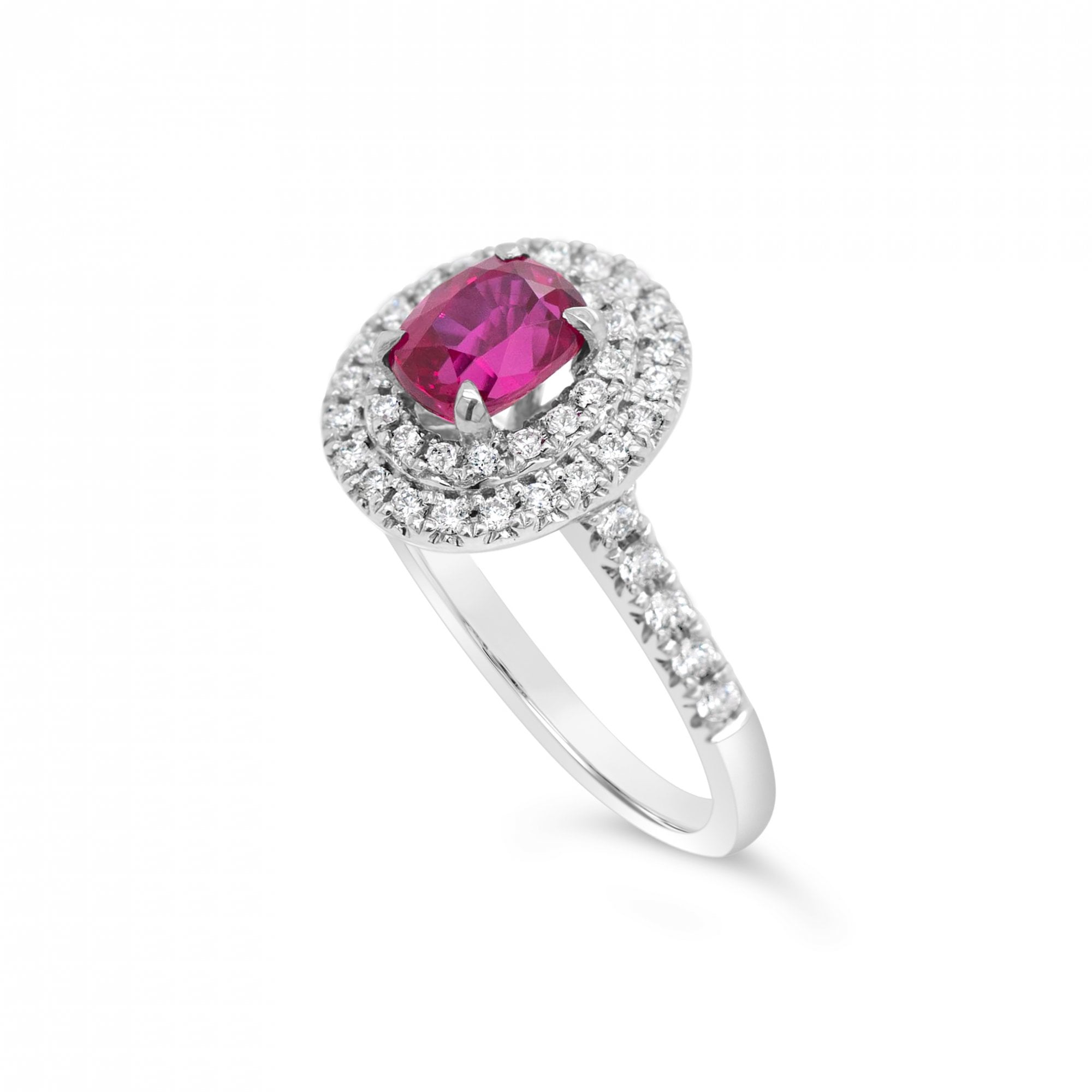 1.11ct Oval Unheated Ruby and 0.36ct Diamond 18ct White Gold Ring