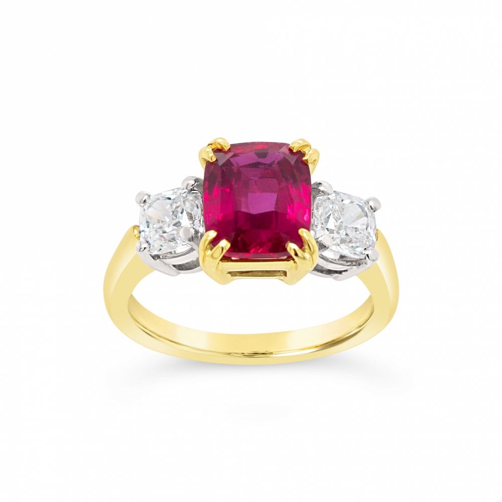 2.31ct Untreated Ruby and 1ct F-G VS1-2 Diamond Trilogy 18ct Gold Ring
