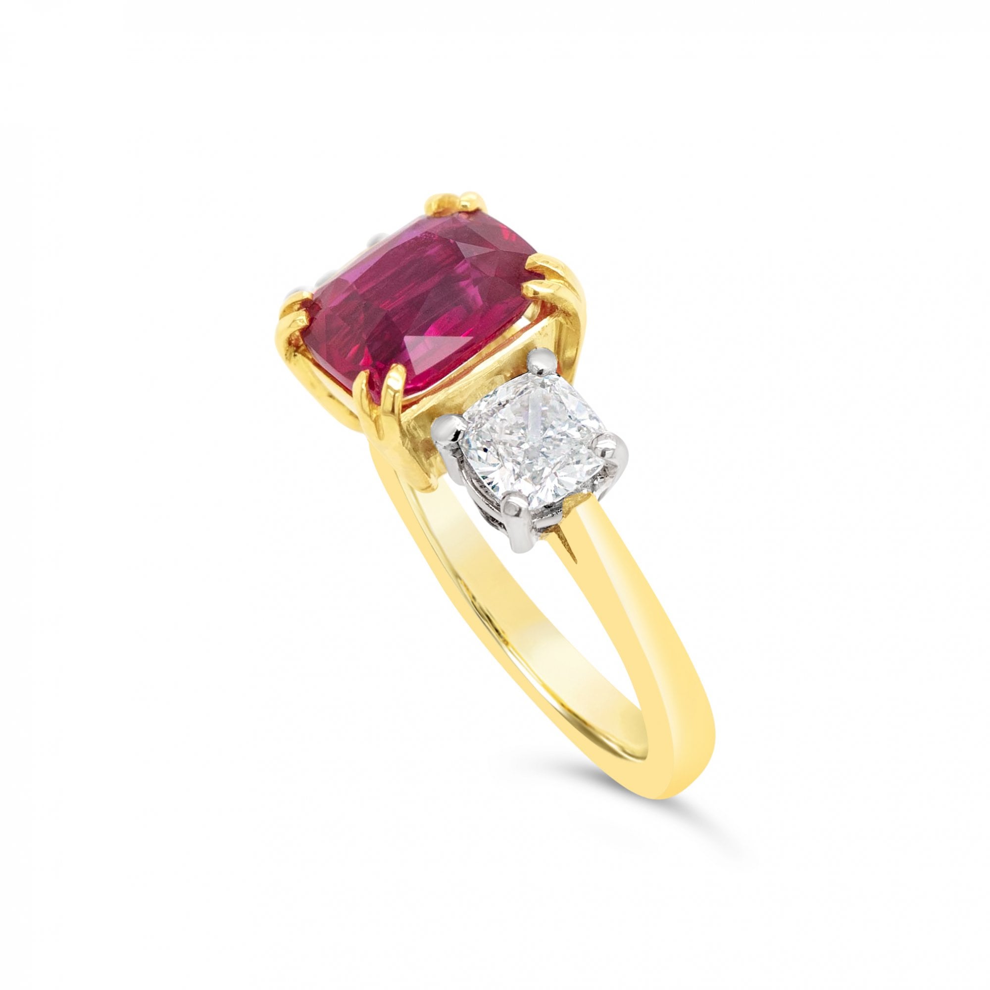 2.31ct Untreated Ruby and 1ct F-G VS1-2 Diamond Trilogy 18ct Gold Ring