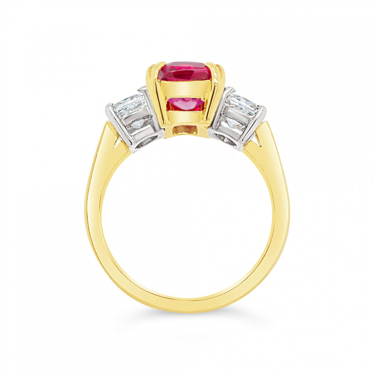 2.31ct Untreated Ruby and 1ct F-G VS1-2 Diamond Trilogy 18ct Gold Ring