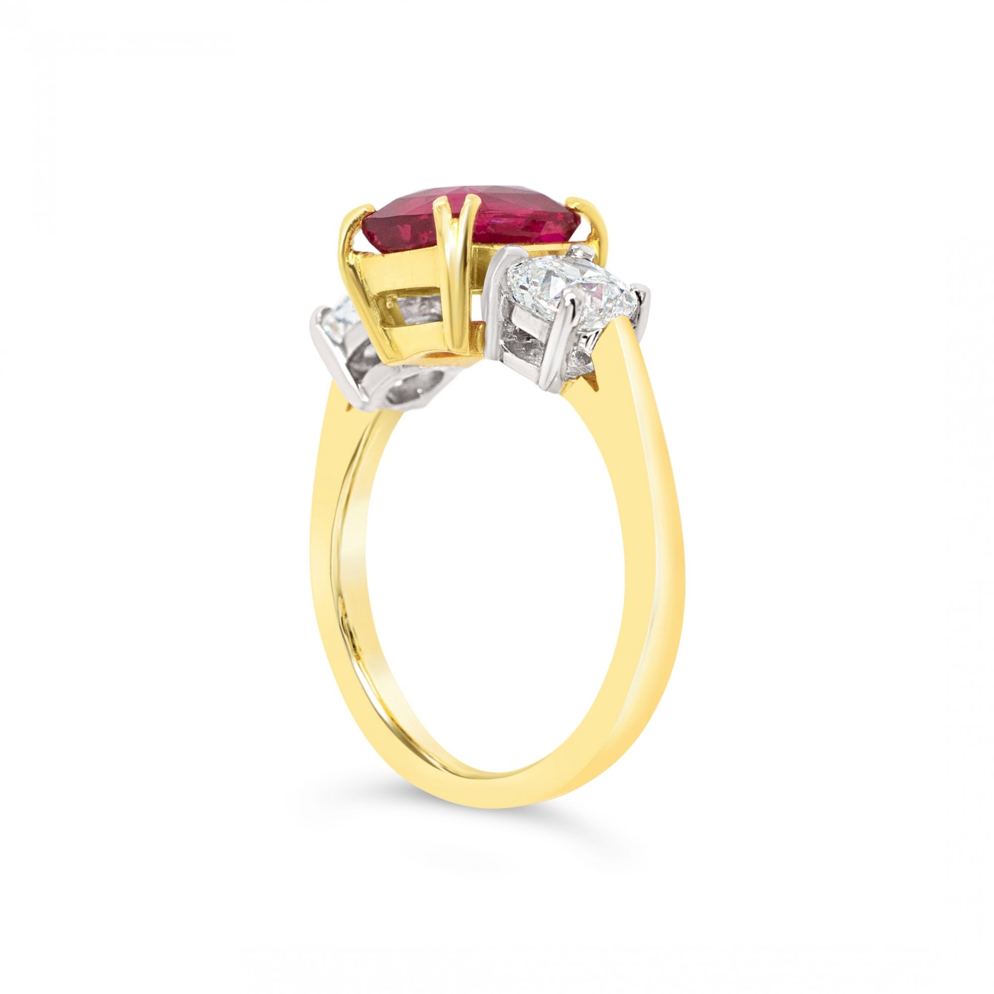 2.31ct Untreated Ruby and 1ct F-G VS1-2 Diamond Trilogy 18ct Gold Ring