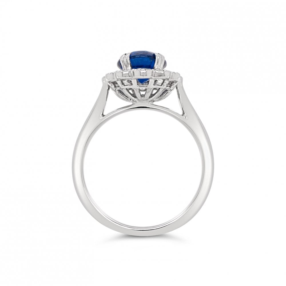 3.03ct Oval Royal Blue Sapphire & 0.55ct Diamond 18ct White Gold Cluster Ring
