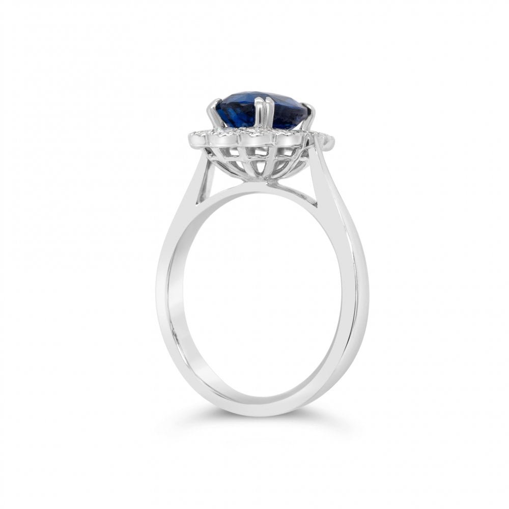 3.03ct Oval Royal Blue Sapphire & 0.55ct Diamond 18ct White Gold Cluster Ring