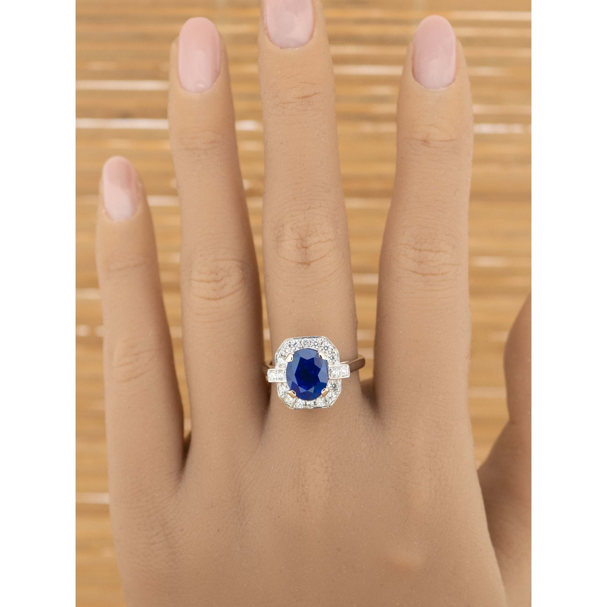 4.04ct Certified Oval Royal Blue Sapphire & 0.45ct Diamond 18ct White Gold Ring