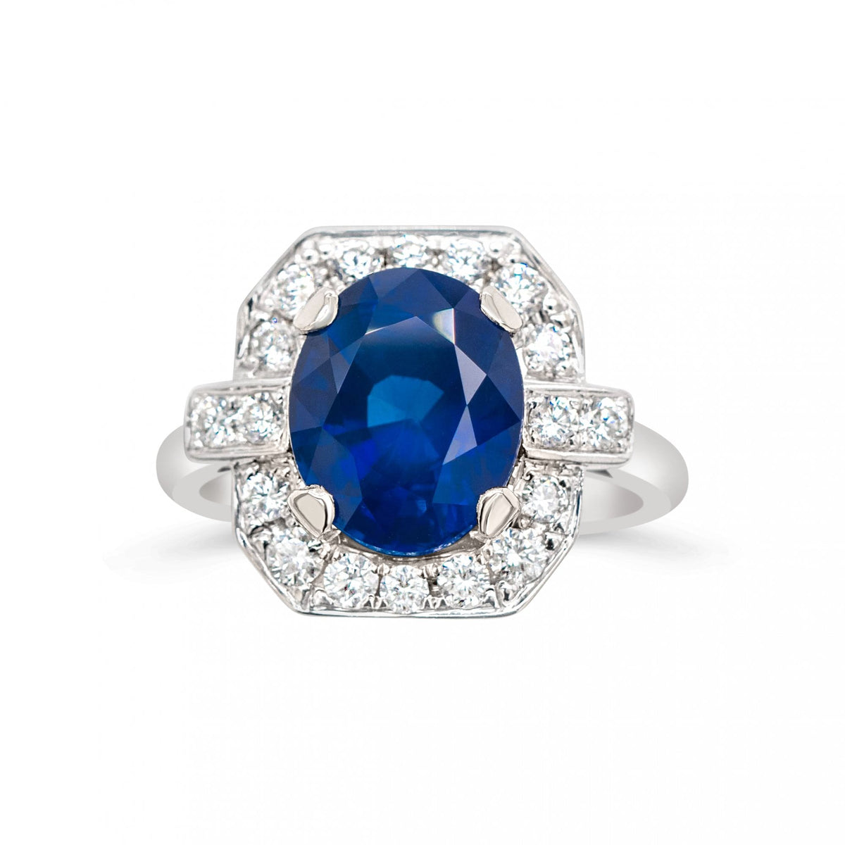 4.04ct Certified Oval Royal Blue Sapphire & 0.45ct Diamond 18ct White Gold Ring