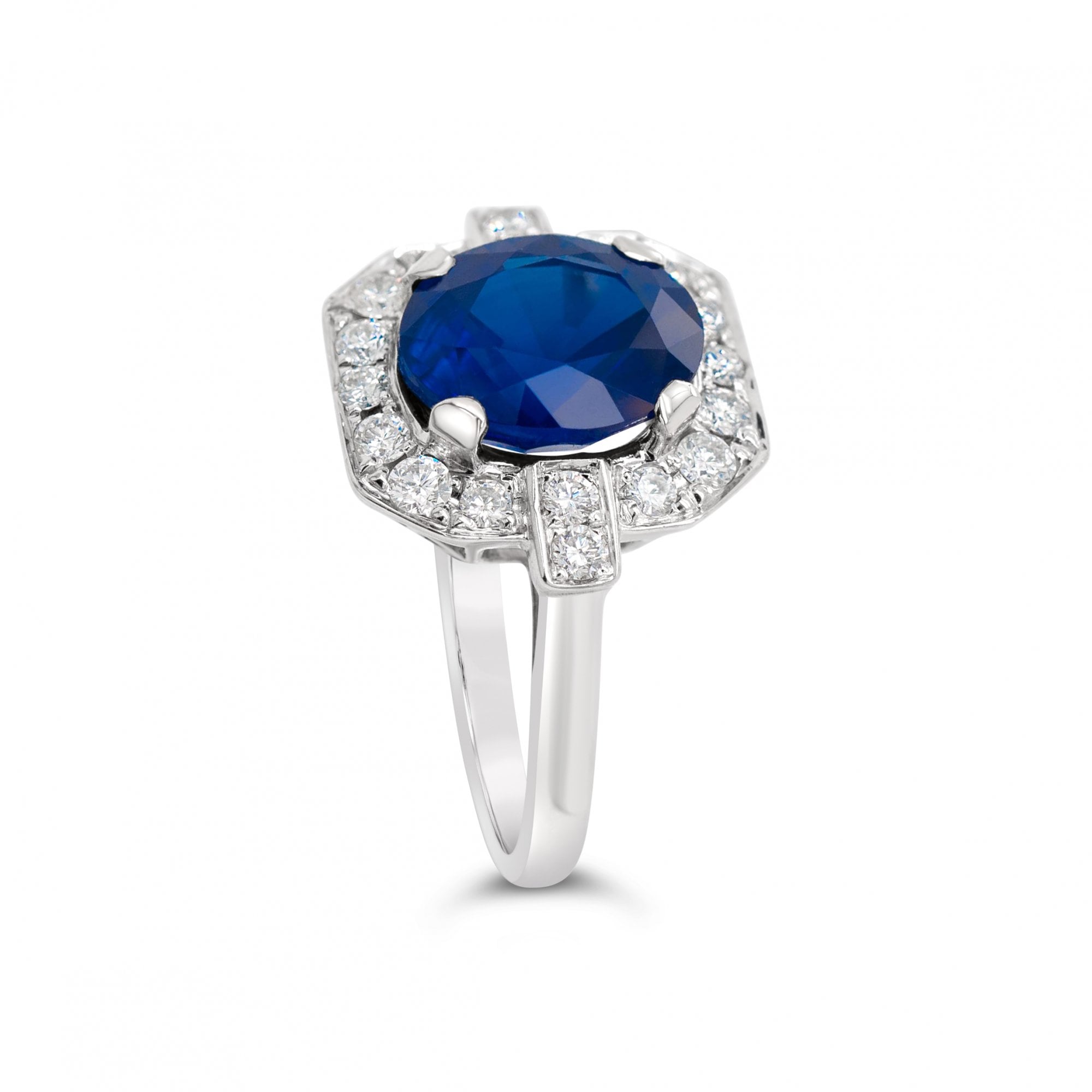 4.04ct Certified Oval Royal Blue Sapphire & 0.45ct Diamond 18ct White Gold Ring