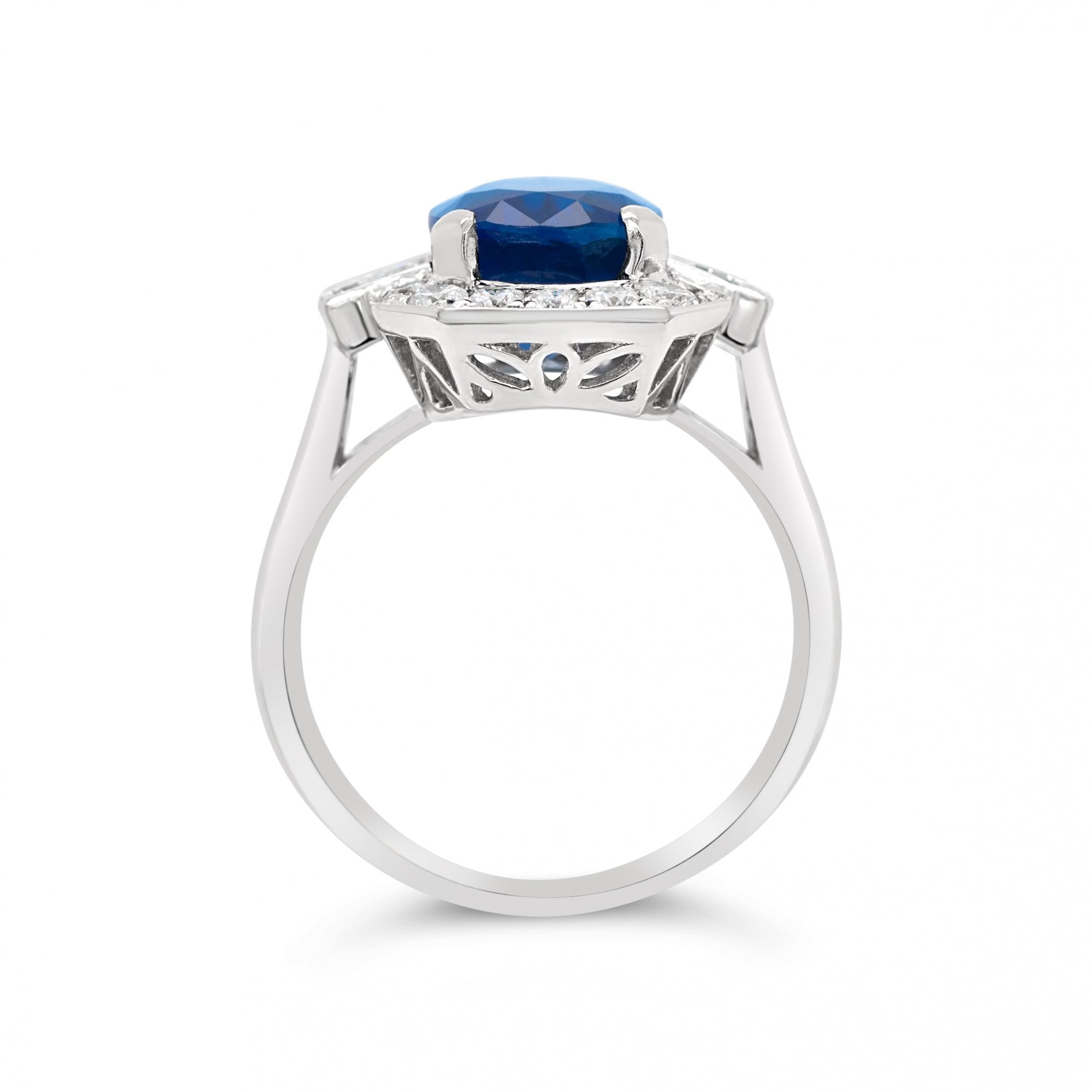 4.04ct Certified Oval Royal Blue Sapphire & 0.45ct Diamond 18ct White Gold Ring